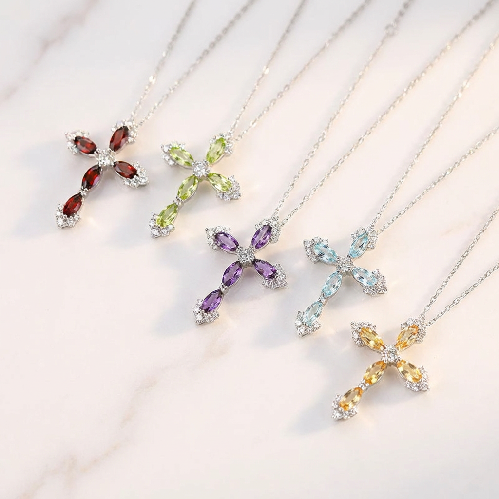 Silver Crystal Cross Pendant