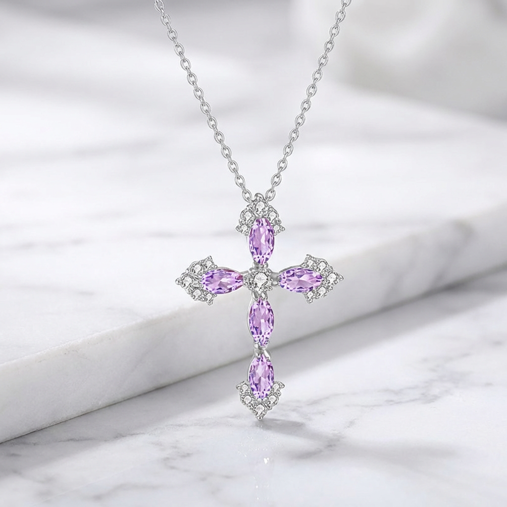 Silver Crystal Cross Pendant