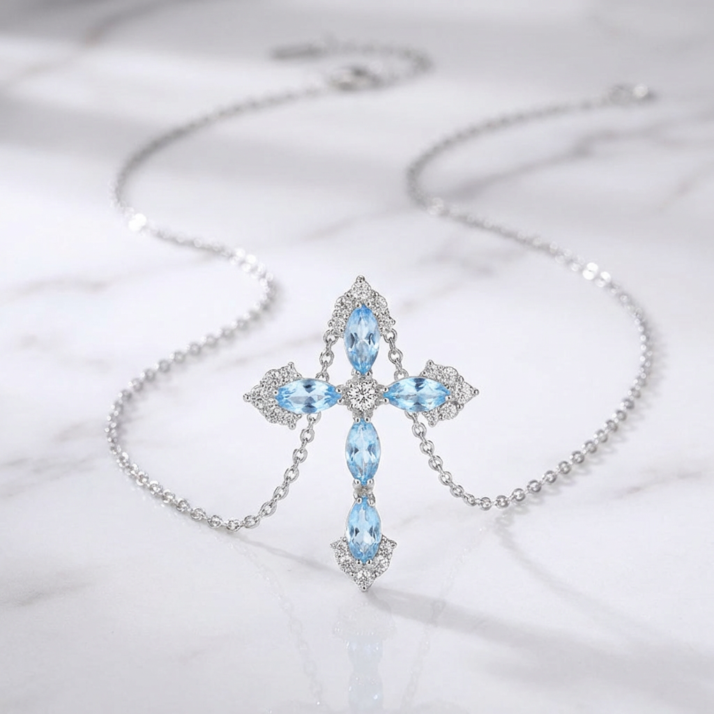 Silver Crystal Cross Pendant