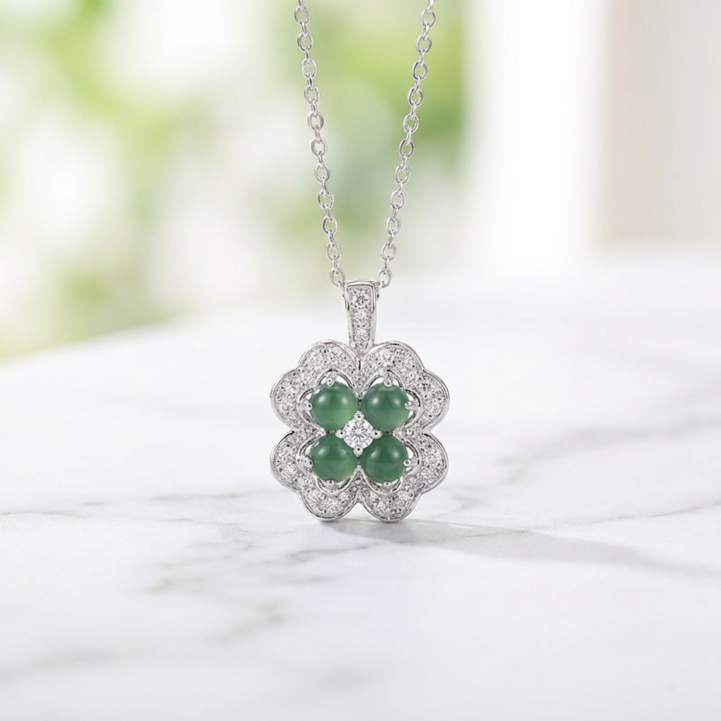 Blue Jade Clover Necklace