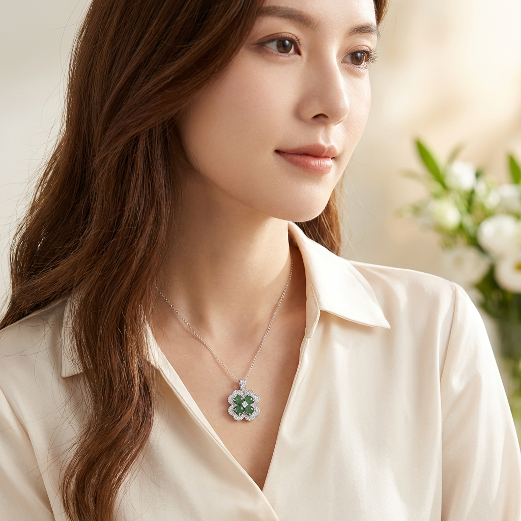Blue Jade Clover Necklace
