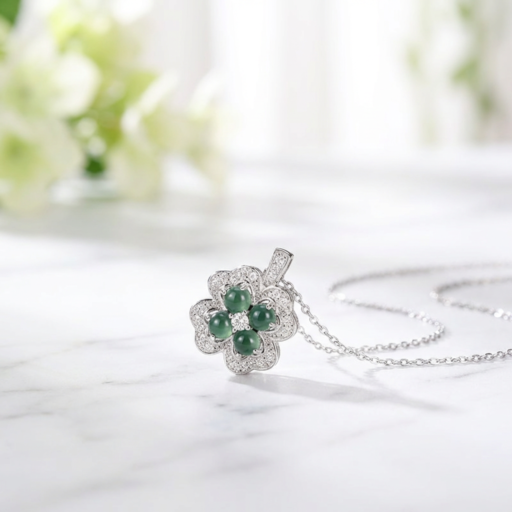 Blue Jade Clover Necklace