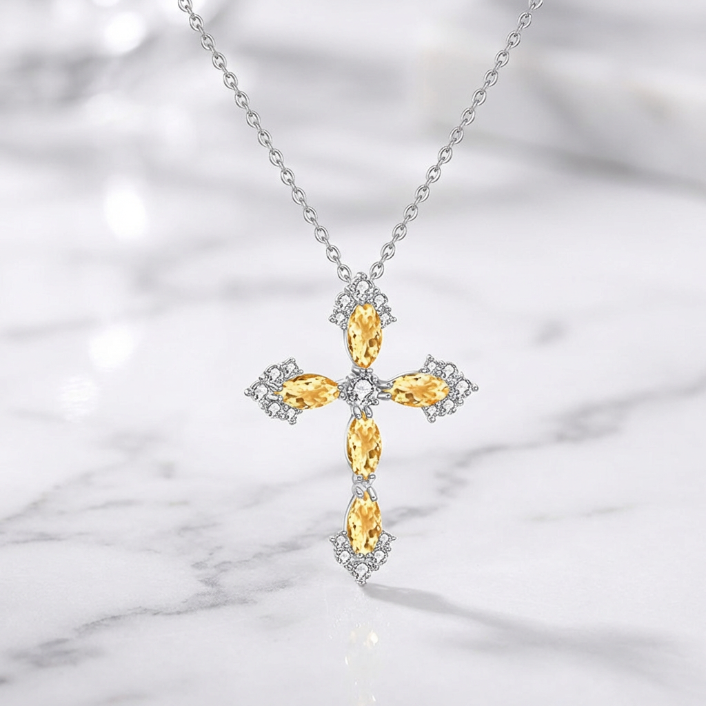 Silver Crystal Cross Pendant