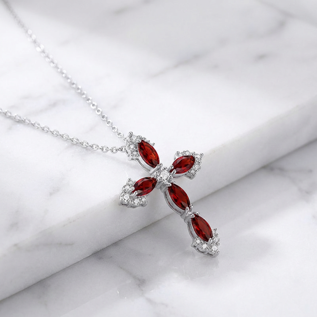 Silver Crystal Cross Pendant